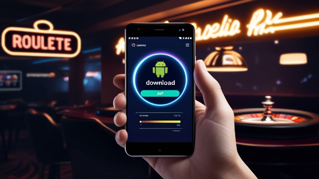Descarga de APK en Android con luces de casino y una barra de progreso