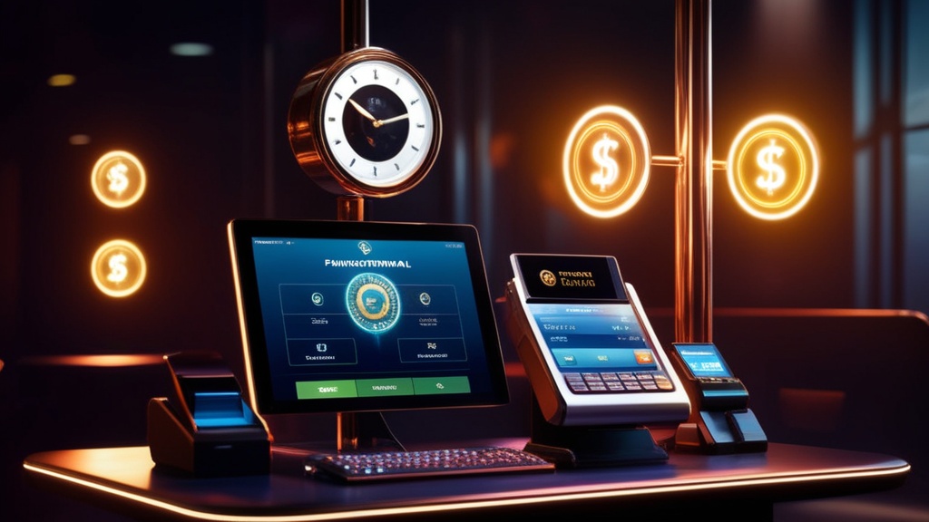 Pantalla de retiro pendiente con reloj y terminal de pago en casino